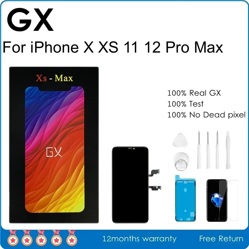 GX OLED Screen For iPhone X XS XR 11 12 13 14 Pro Max LCD Display Digitizer Touch Screen No Dead Pixel Assembly Replacement