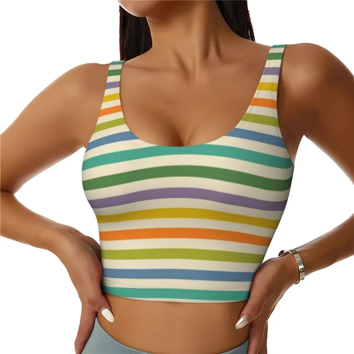 Athleisure Vest Colorful Stripes Garden Workout Postpartum Fitness Top