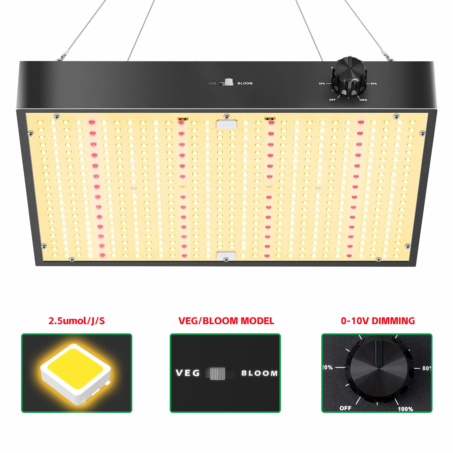 실내 식물 꽃용 LED 성장 조명, 전체 스펙트럼 조광 가능 식물 조명, 2.5umol 성장 램프, 200W 