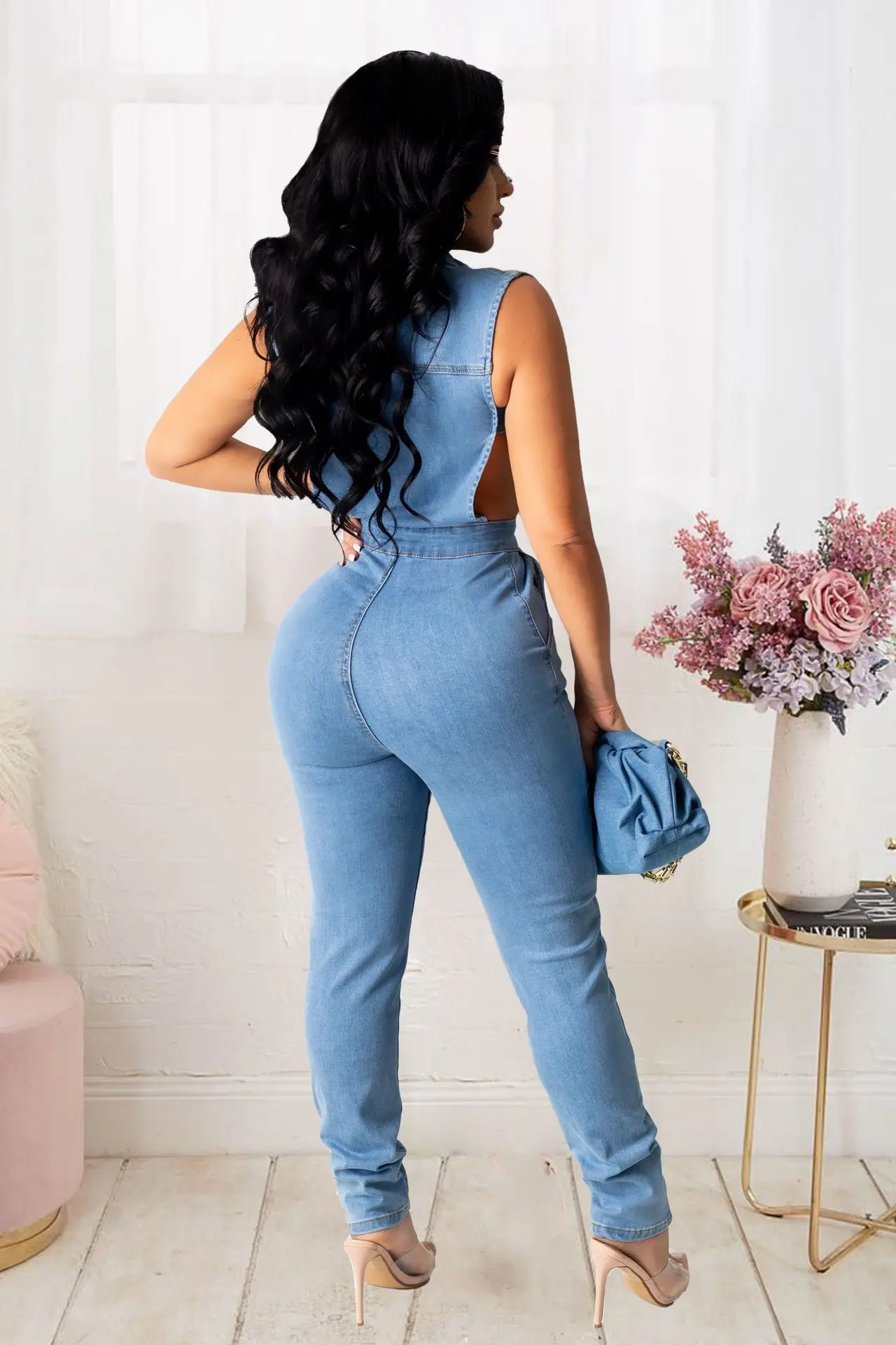 New Sexy Women\'s Jumpsuit Spring Summer Sleeveless Lapel Slim Street Can Wear Ladies Solid Color Jumpsuit Pants