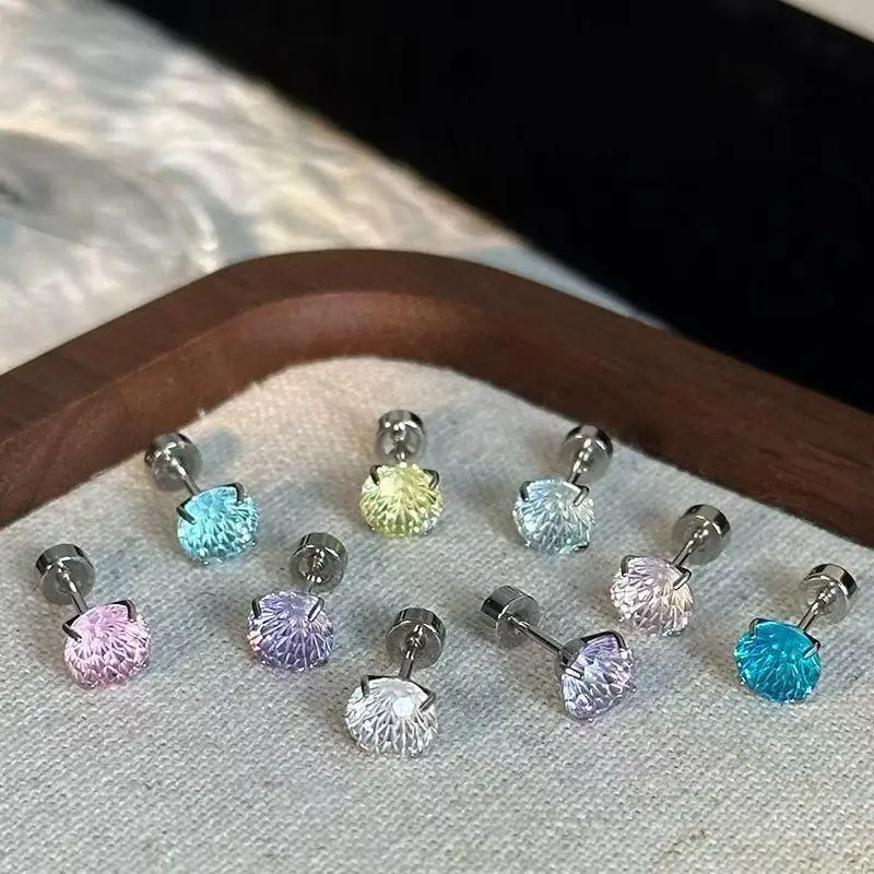 Pendientes de Cristal con Facetas Multicolores, Acero Inoxidable, Cierre de Rosca, Resistentes al Deslustre, Joyería para Deportes al Aire Libre