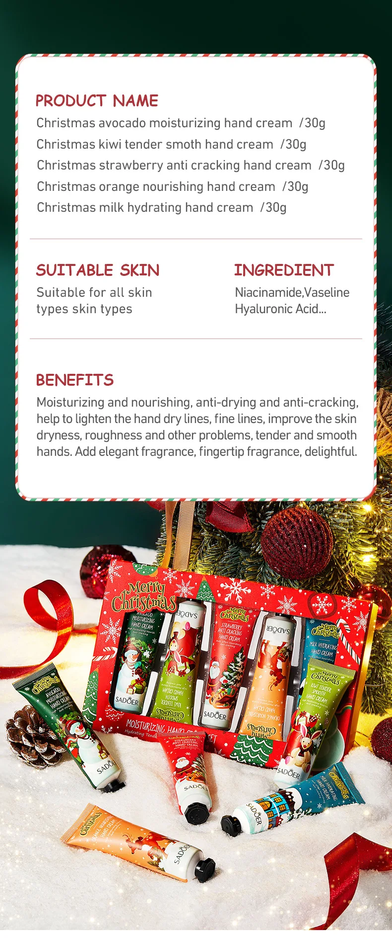 SADOER Christmas Gift Box Hand Cream Set Moisturizing Hydrating Anti Chapping Winter Skin Care Bulk Beauty Lotion Essentials