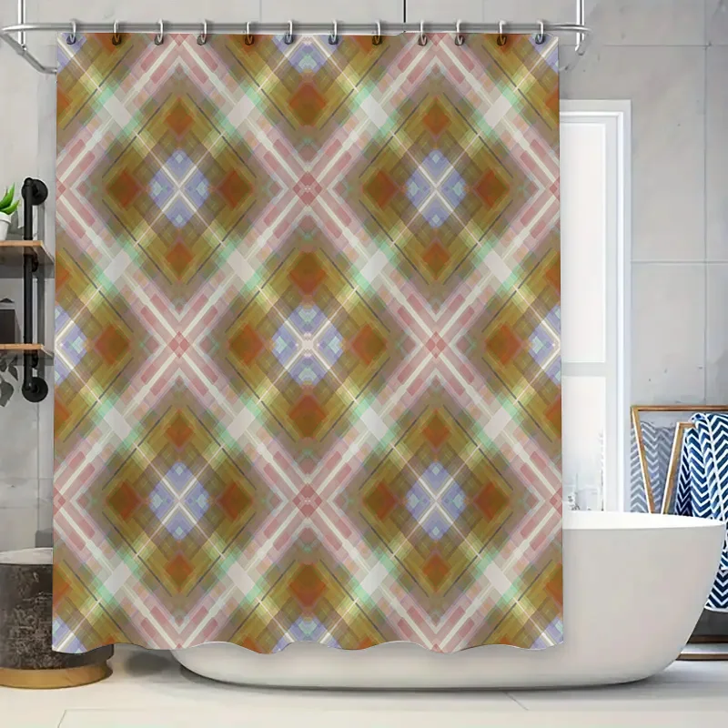 

Classic Diamond Shower Curtain Waterproof Fabric Bath Decorative Rug Anti-slip Washable Home Bathroom Decoration