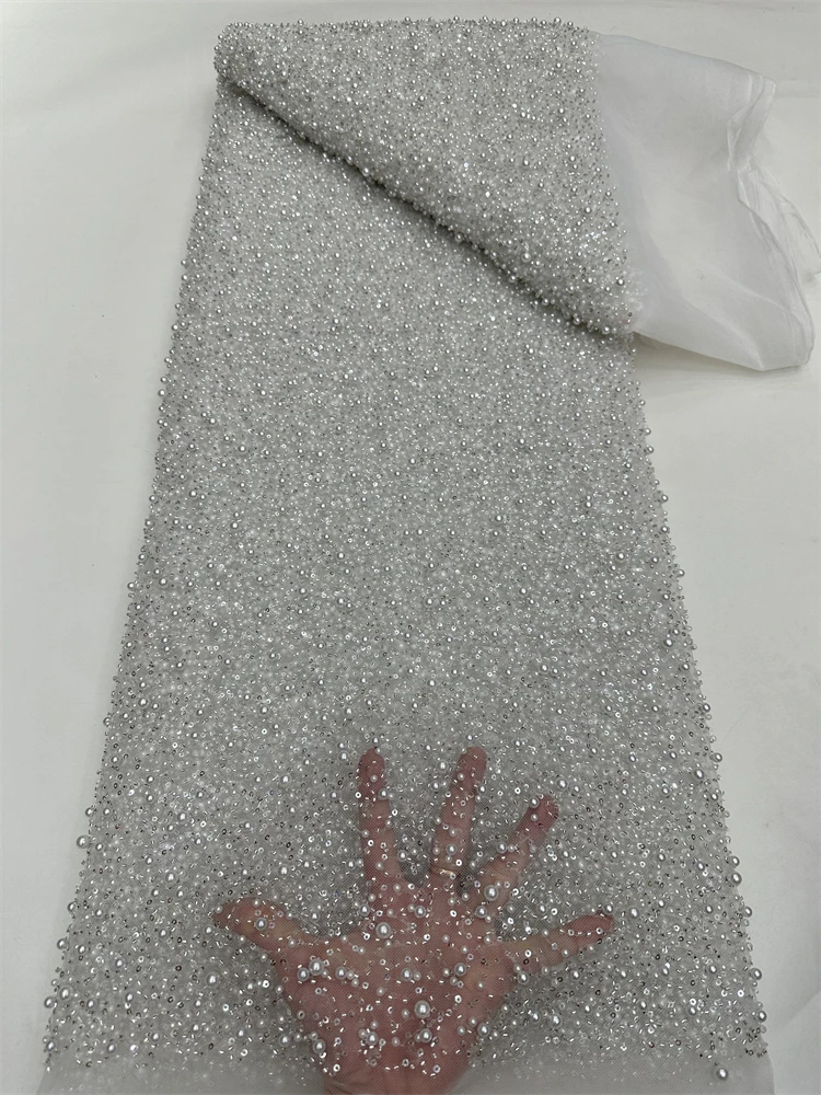 

Luxurious Nigerian Handmade Beaded Lace Fabric 2025 High Quality Sequins Embroidery African French Lace Fabric For Dress RF