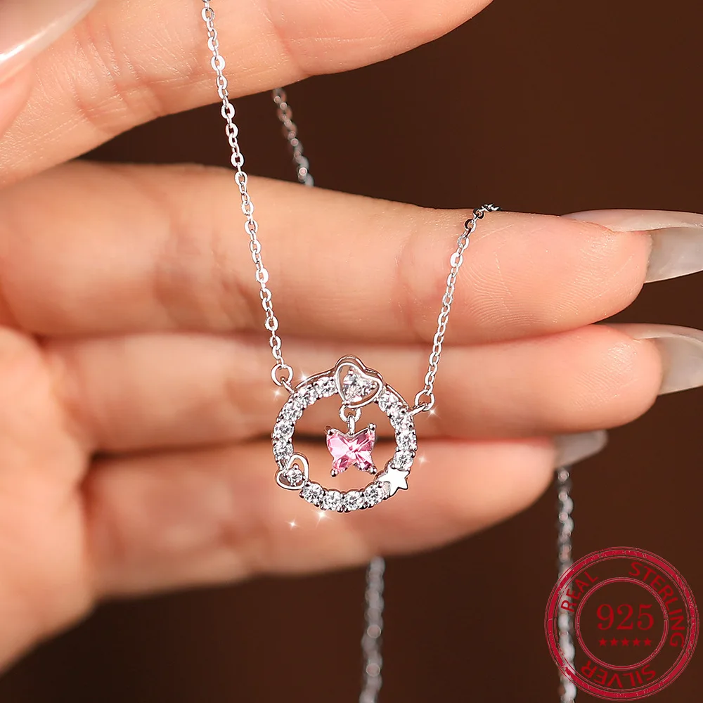 

Модные ювелирные изделия из стерлингового серебра S925, розовое ожерелье-венок с бабочкой