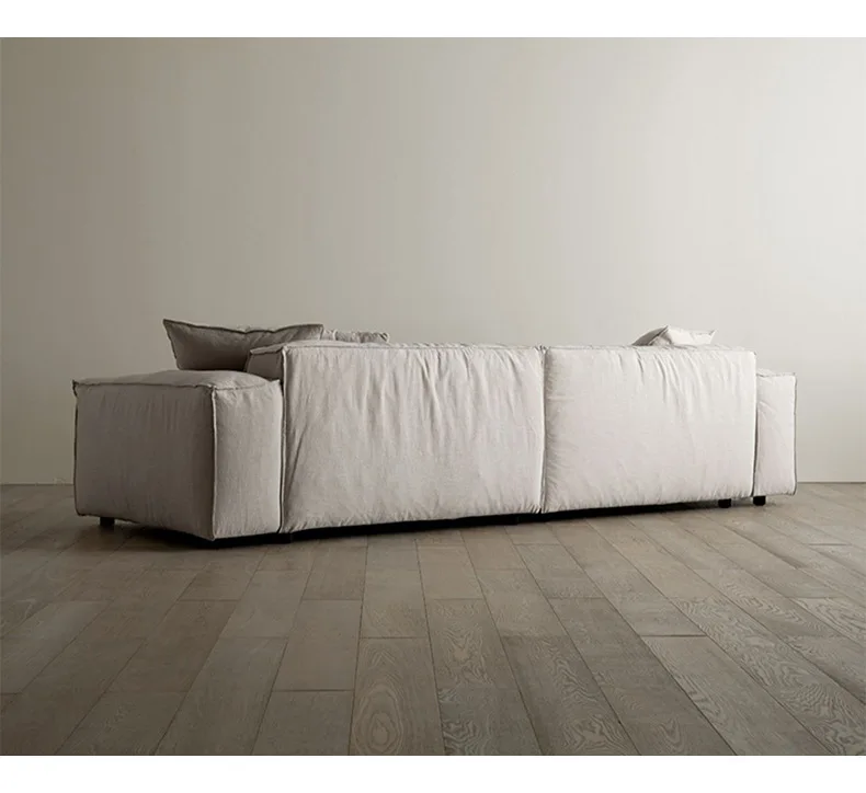 Customized linen fabric down sofa Italian wabi sandy wind simple tofu block combination four-person straight row sofa