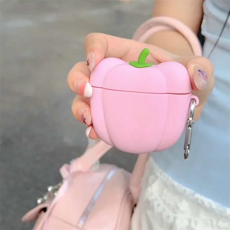

For Airpods 4 Cute Pink peppers Silicone Wireless Bluetooth Headphone Case for Airpods 4 1 2 3 pro2 Fashion Earphone Accessories