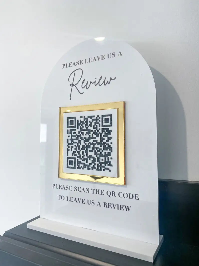 Custom QR Code Leave A Review Desk Sign  Desk Decoration Small Business Sign