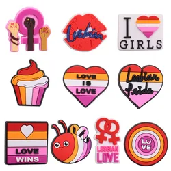 1-10PCS PVC Shoe Charms Cupcake Heart Lesbian Pride Bee Love Wins Girls LGBT Sandals Shoes Decoration Fit Wristbands Xmas Gifts