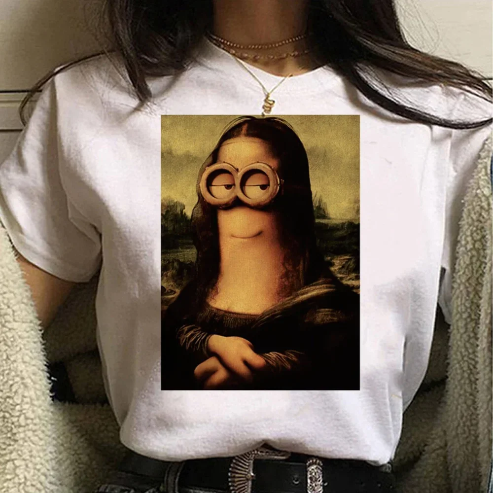 Funny Mona Lisa Picture T-Shirt Women's Spoof Graphic T Shirts Humourous Streetwear Tops Summer Y2k Ladies Blouse Kawaii Clothes