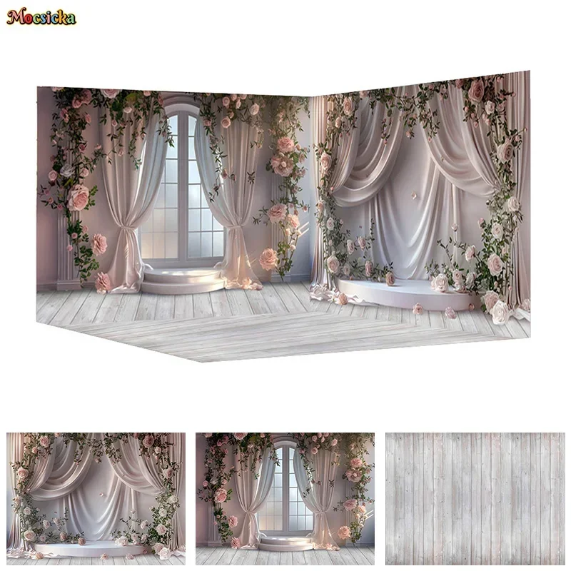 

Mocsicka Spring Photography Background Girl Happy Birthday Party Floral Curtain Backdrop Wedding Portrait Photo Banner Studio