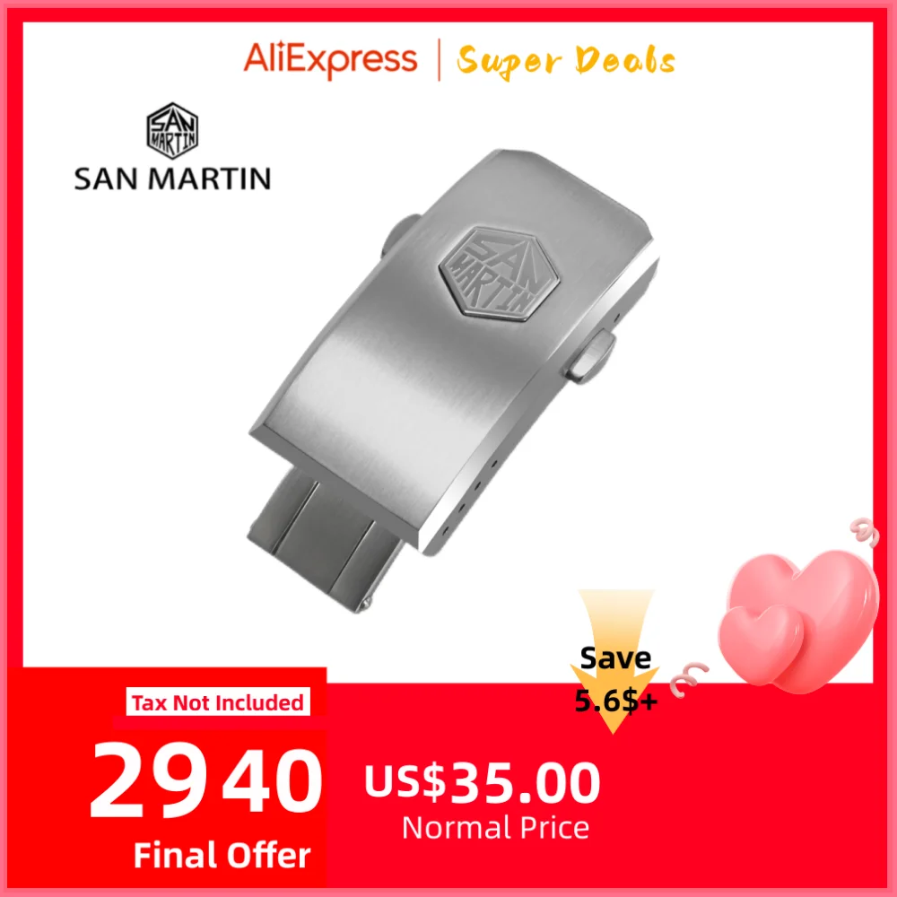 San Martin Folding Clasp With Safety 2-Hole 4-Hole Micro Adjustment 16mm 18mm Stainless Steel Watch Part Explore SN0020 SN0021