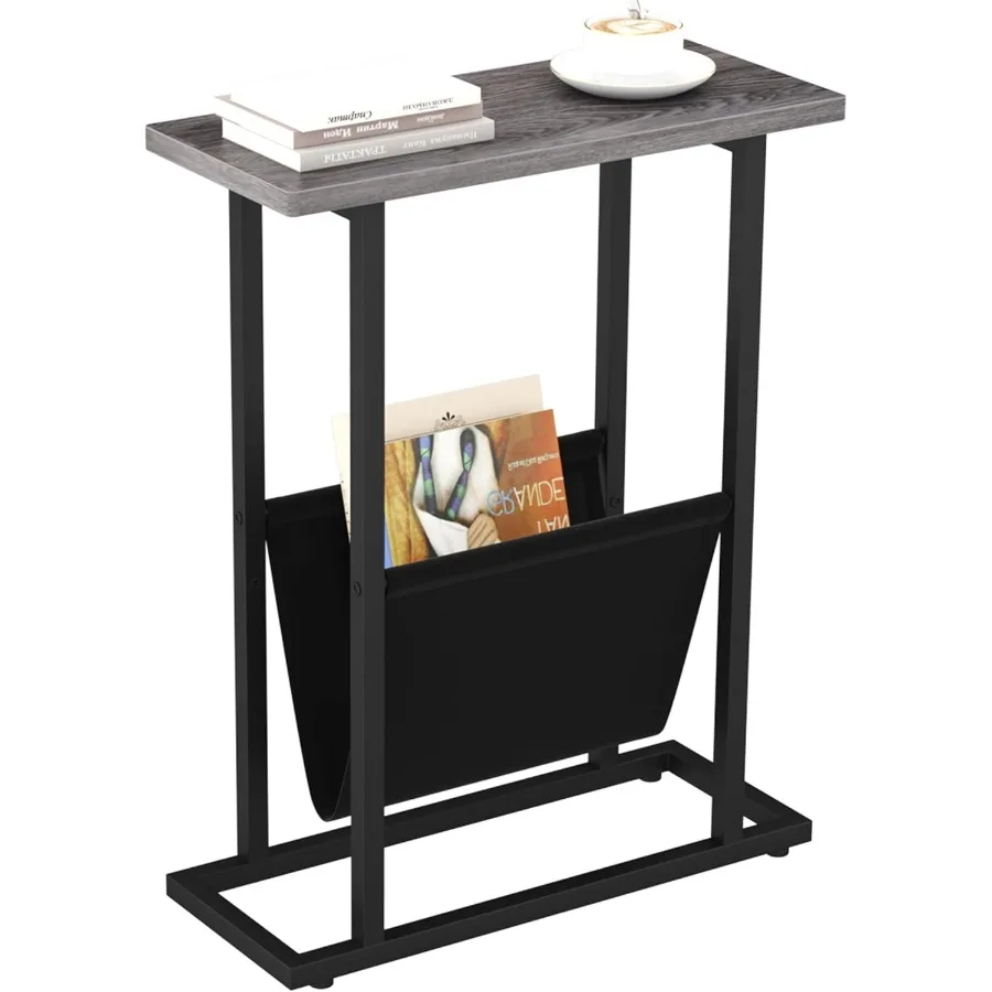 Narrow Side Table for Small Spaces Small End Table with Magazine Holder Skinny Slim Little Thin Table for Living Room Bedroom S