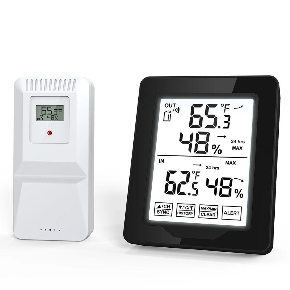 

Wireless Indoor Outdoor Thermometers Hygrometer High Accuracy LCD Digital Temperature Monitor Temperature Sensor with Alarm