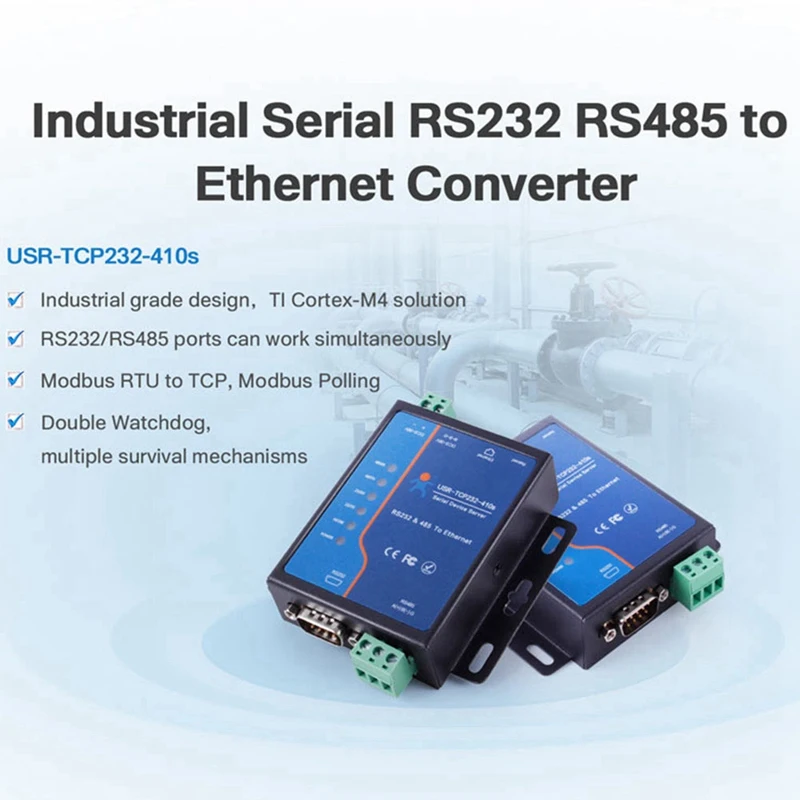 RS232 RS485 Serial To TCP/IP Ethernet Converter Serial Device Server Support Modbus RTU And TCP USR-TCP232-410S US Plug