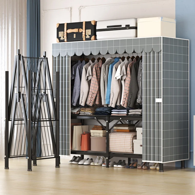 Wardrobe easy assembly bedroom home linen cabinet thick, sturdy, durable folding all steel frame rental room