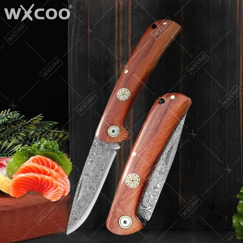 WXCOO Folding Knife Pocket Knife Stainless Steel for Household Tools Damascus Steel Fruit Vegetable Cutting Kitchen Knives