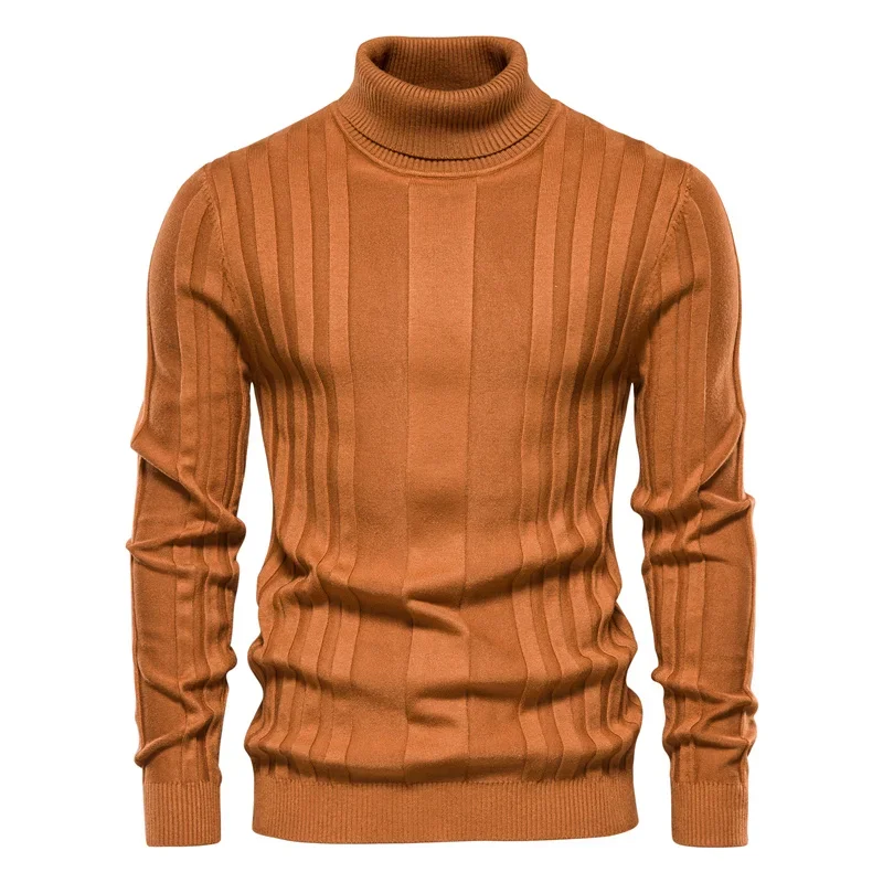 New Autumn Winter Turtleneck Men Fashion Casual Slim Fit Sweaters Solid Color Warm Striped Sweater Pullovers Male