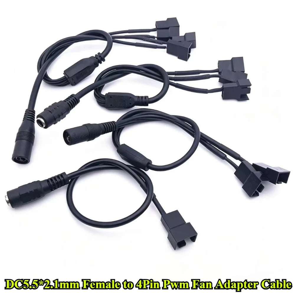 New DC 5.5*2.1 MM Female To 4 Pin Pwm Fan Adapter Cable 1 to 4/3/2/1 Ways Computer PC Fan Power Supply Connector Cable 12V Black