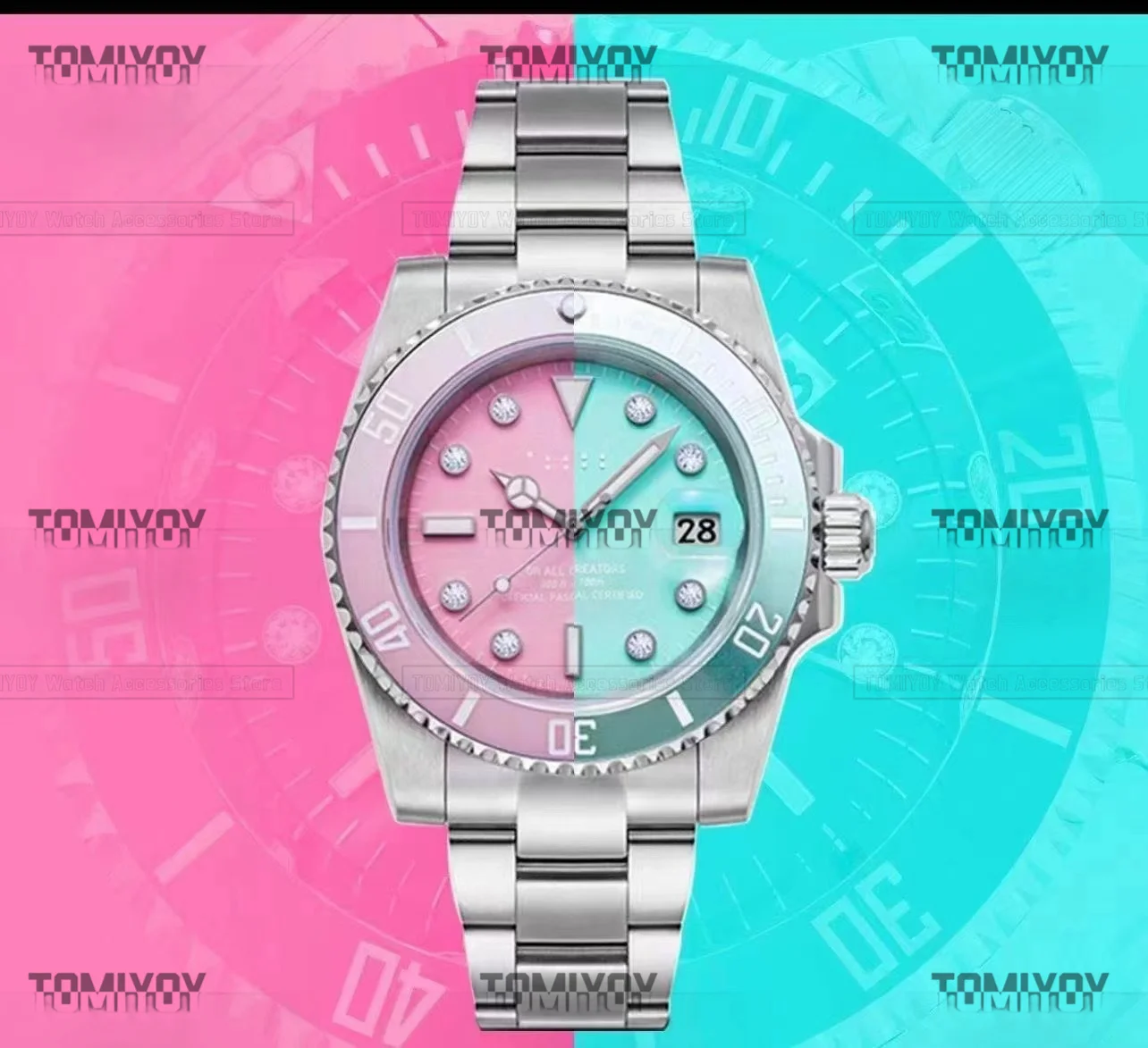 38MM Pink Blue Green Contrasting Colors Aluminium Bezel Insert Fit For RLX SUB GMT 8215 8200 Watch Case