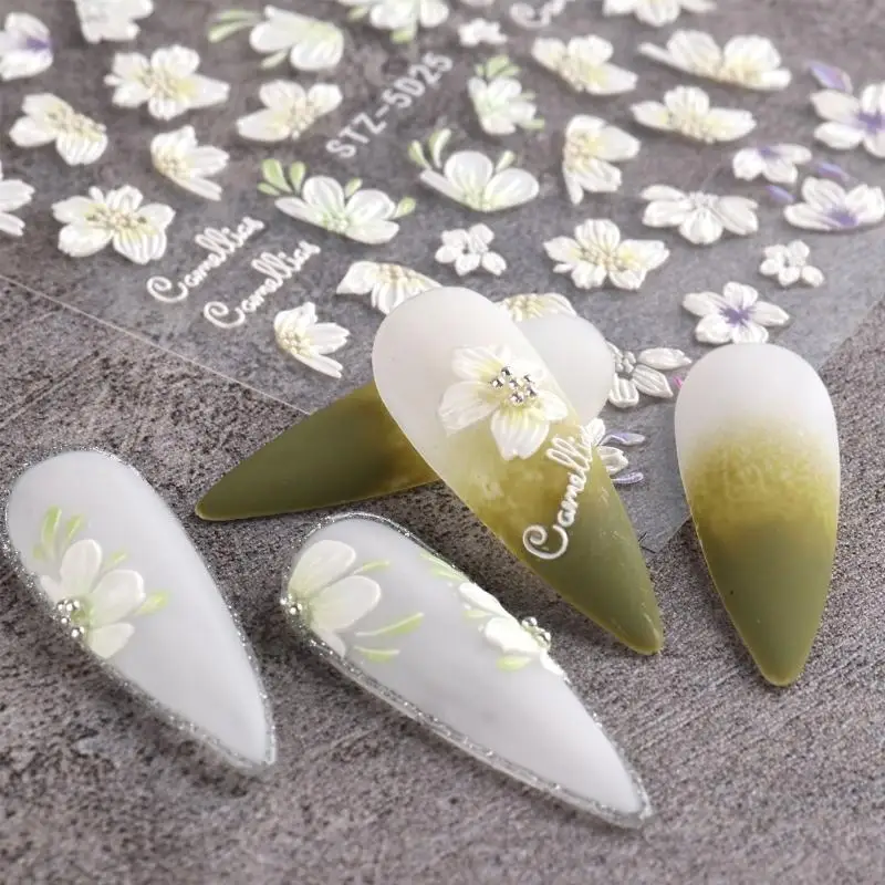 L8RD 5D Stereoscopic Embossed Flowers Art Stickers,Real 3D Self-Adhesive Art Decals Camellia Flower Designer