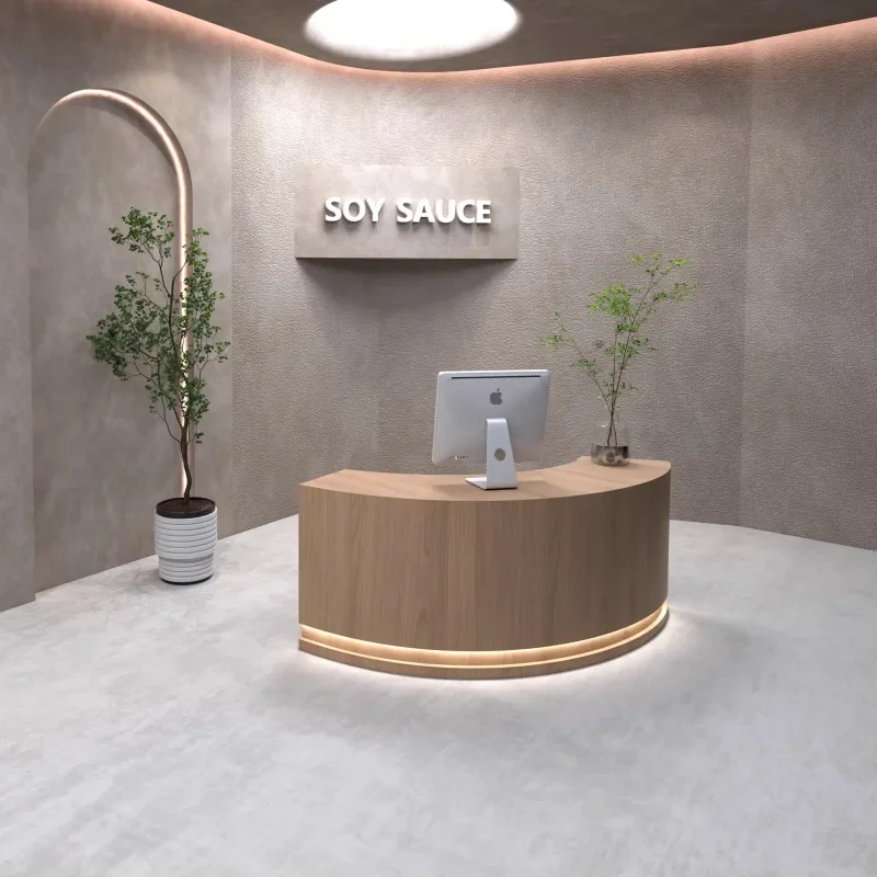 ​​French Wabi-Sabi Natural Oak Curved Reception Desk Compact Beauty Salon Apparel Store Multi-Functional Office Furniture FYRD​​