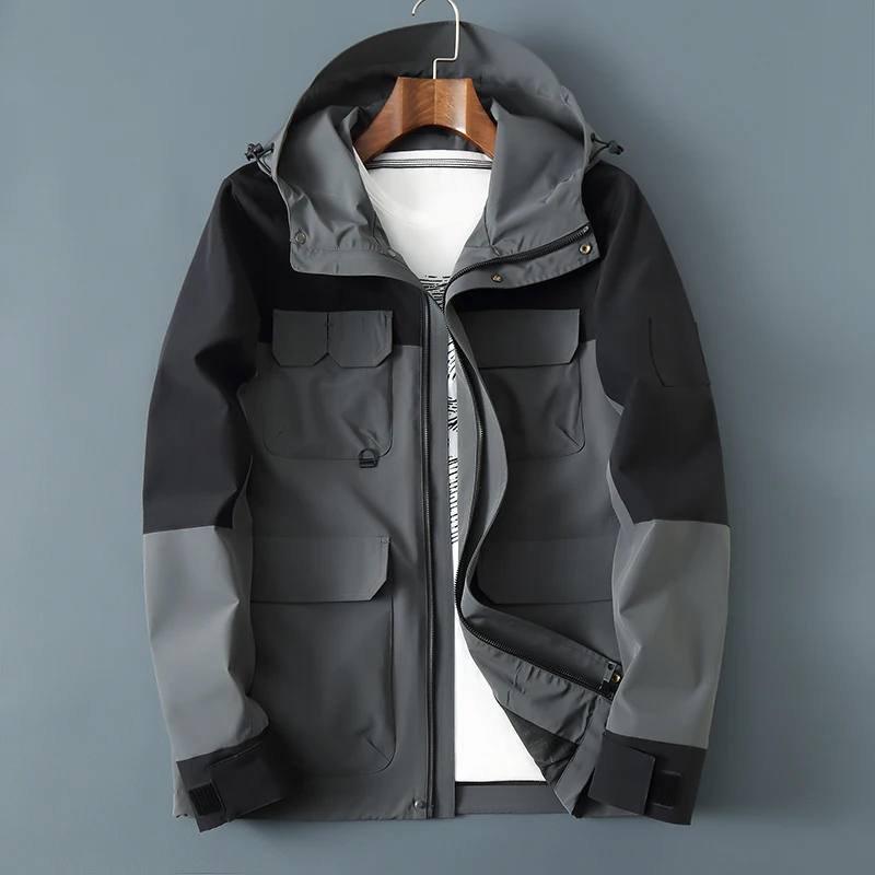 

Мужская повседневная куртка большого размера для весны и осени, модная городская, дышащая, с множеством карманов, ветрозащитная, тонкая верхняя одежда