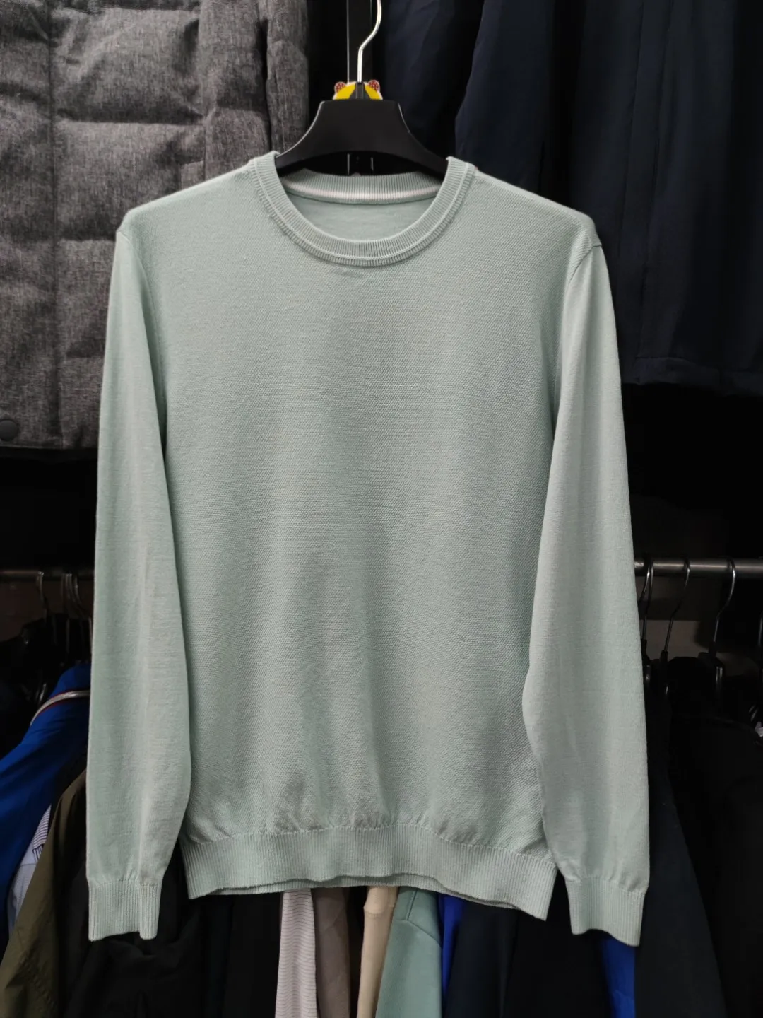 

High-End Trendy Brand Men's round Neck Knitted Pure Cotton Loose Thin Long Sleeve Casual Base Shirt Early Spring Outfit