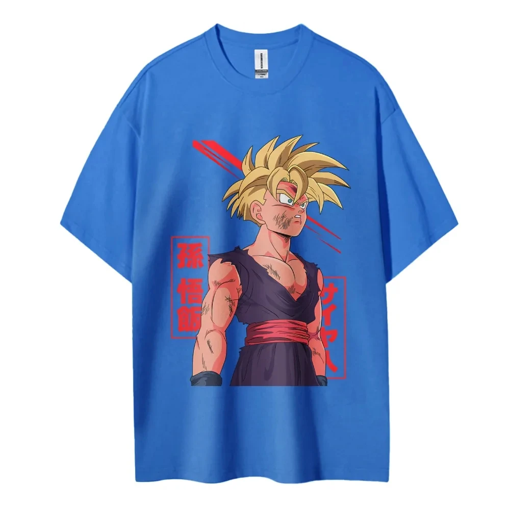 Dragon Ball Gohan Anime impreso hombres y mujeres 2026 algodón puro nuevo verano americano Casual padre niño Top de manga corta