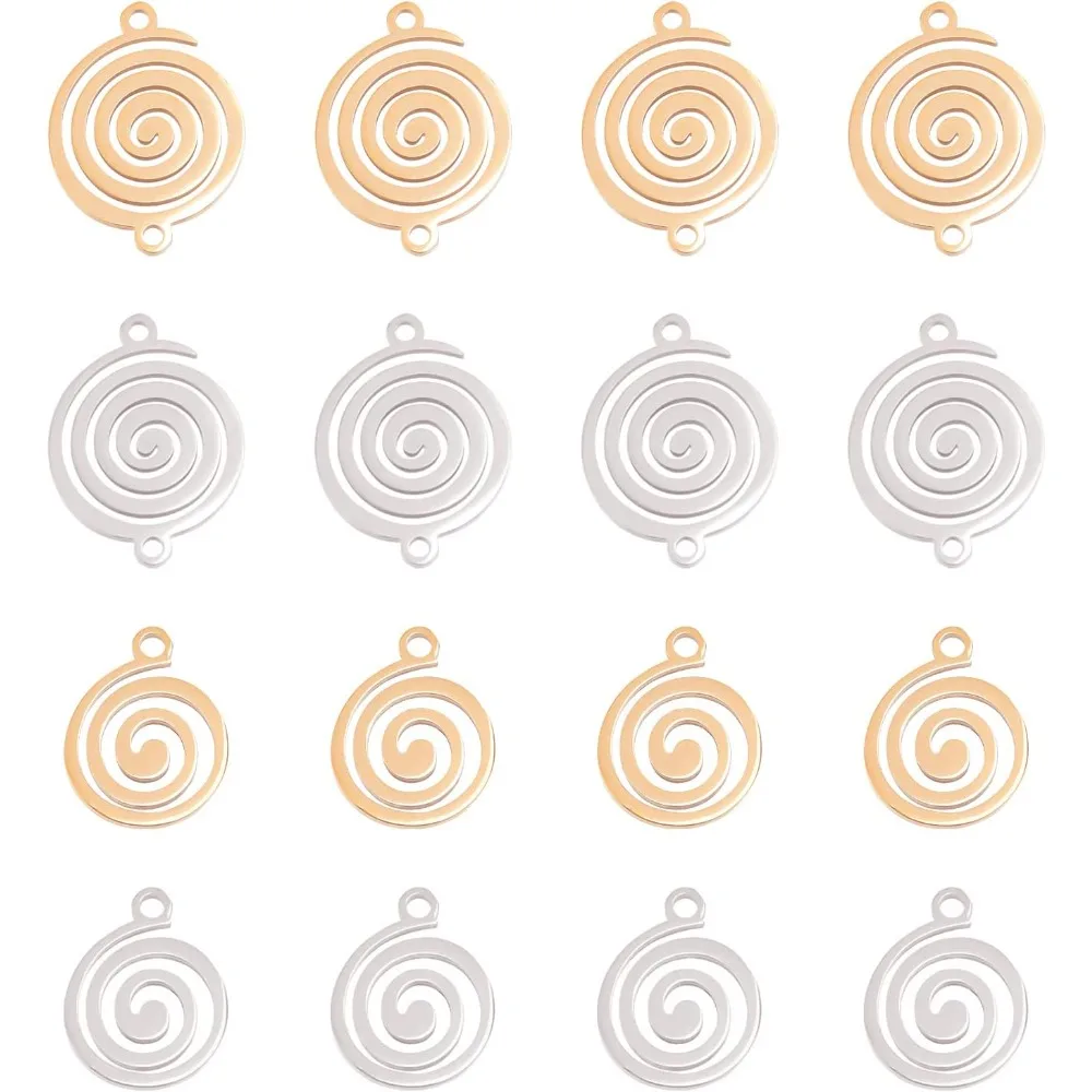 

16Pcs 4 Style Stainless Steel Round Vortex Pendant Spiral Wave Pendant Swirl Links Connectors Filigree Charms for DIY Jewelry