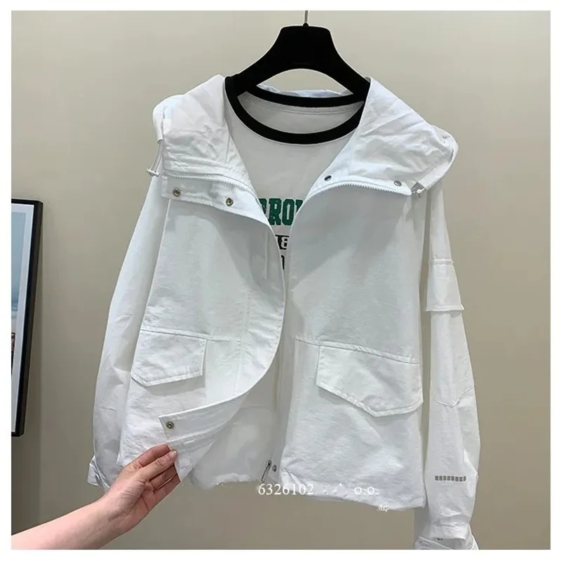 2023 Spring and Autumn New Fashion European Cargo Coat Female Hooded Simple Loose Jacket Top Tide M1180