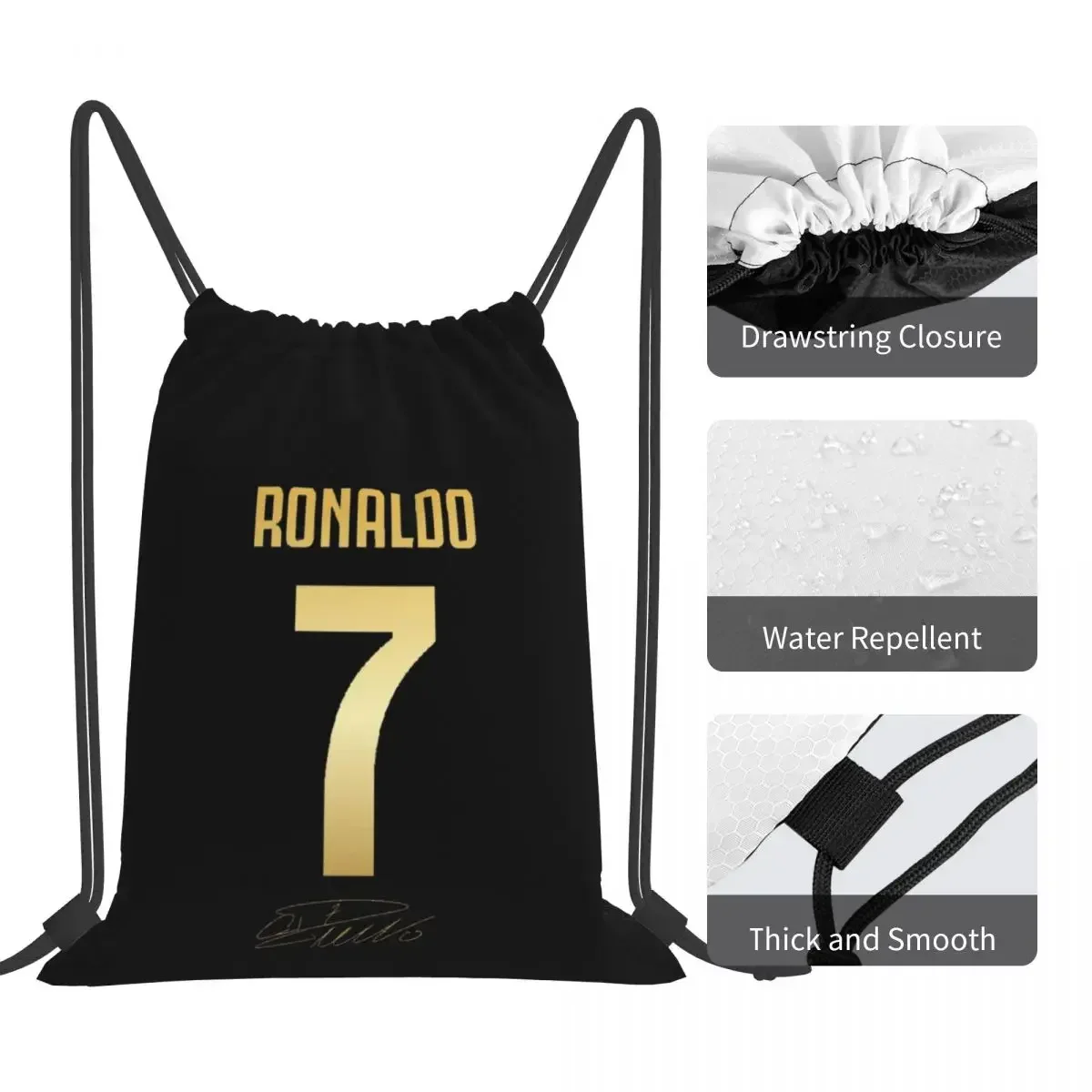 Sacos de cordão portáteis para homens e mulheres, mochilas Cristiano Ronaldo, bolso para pacotes, bolsa para estudantes, CR7