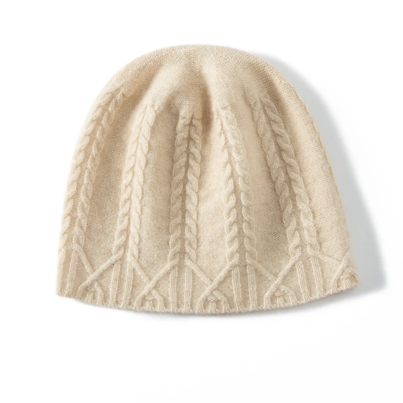 

Autumn 35% Cashmere Women's Brimless Twisted Flower Hat Fashionable Winter Solid Color Outdoor Warm Soft Knitted Pullover Hat