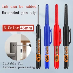4pcs/Set 45mm Tip Deep Hole Long Nib Head Markers Deep Drill Hole Long Nib Scriber Mechanical Carpentry Pen black blue red ink