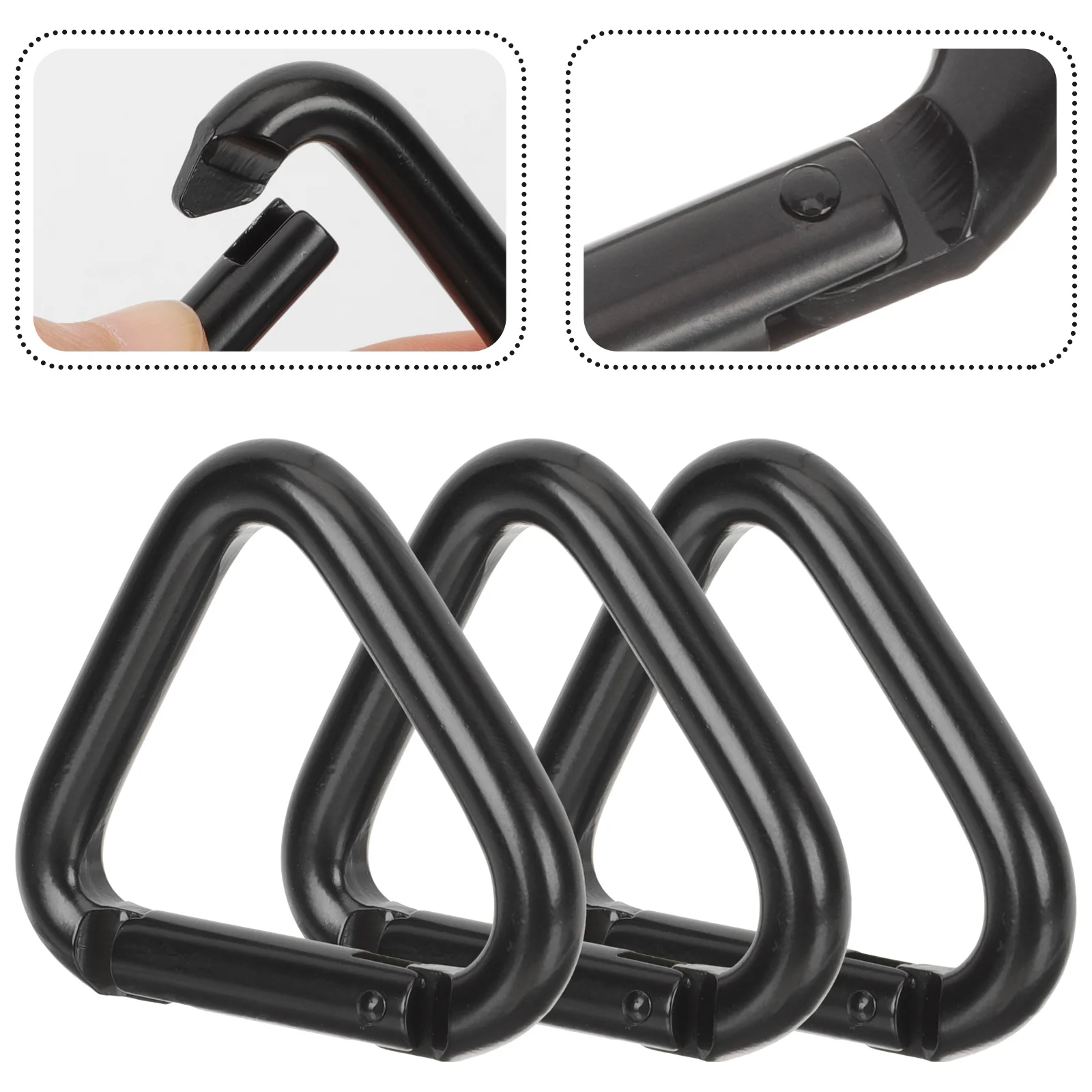 3 Pcs Large Triangle Carabiner Climbing Buckles Black Heavy Duty Aluminum Alloy Outdoor Gear Keychain Speaker Hook Set