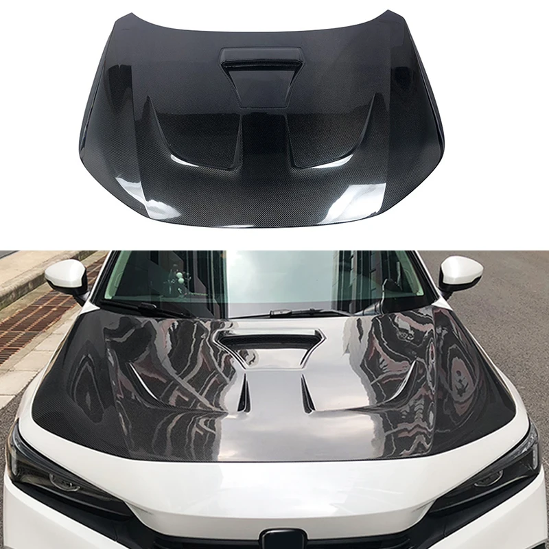 RR Style Carbon Fiber Fibre Front Engine Bonnet Vented Hood For Honda Civic 11Th FE1 FL1 2022 - 2024