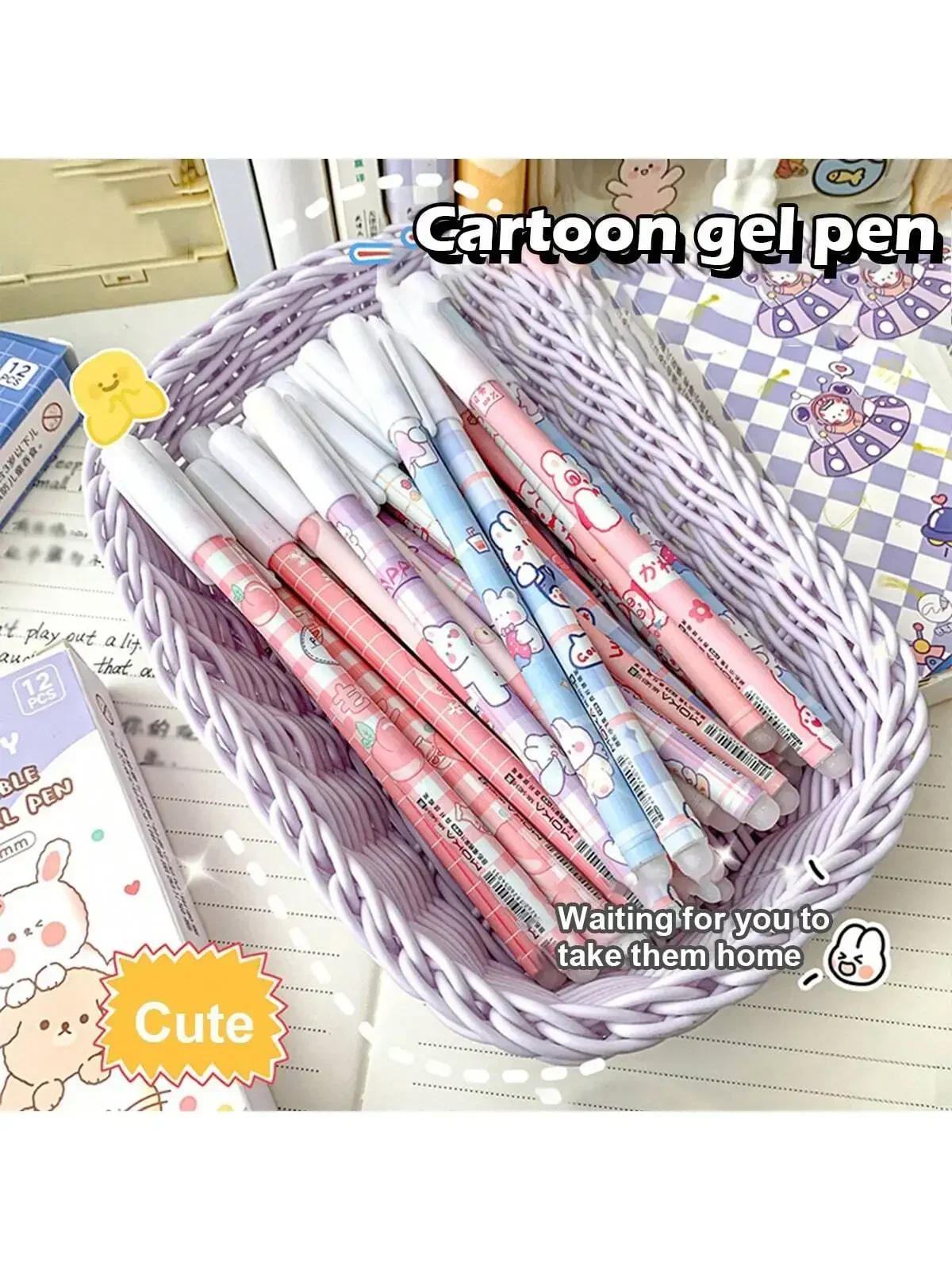 

12pc/box Hot Erasable Pen 0.5 Needle Tube Head Cartoon Crystal Blue Friction Easy To Wipe Student Brush Question Wipe Pen