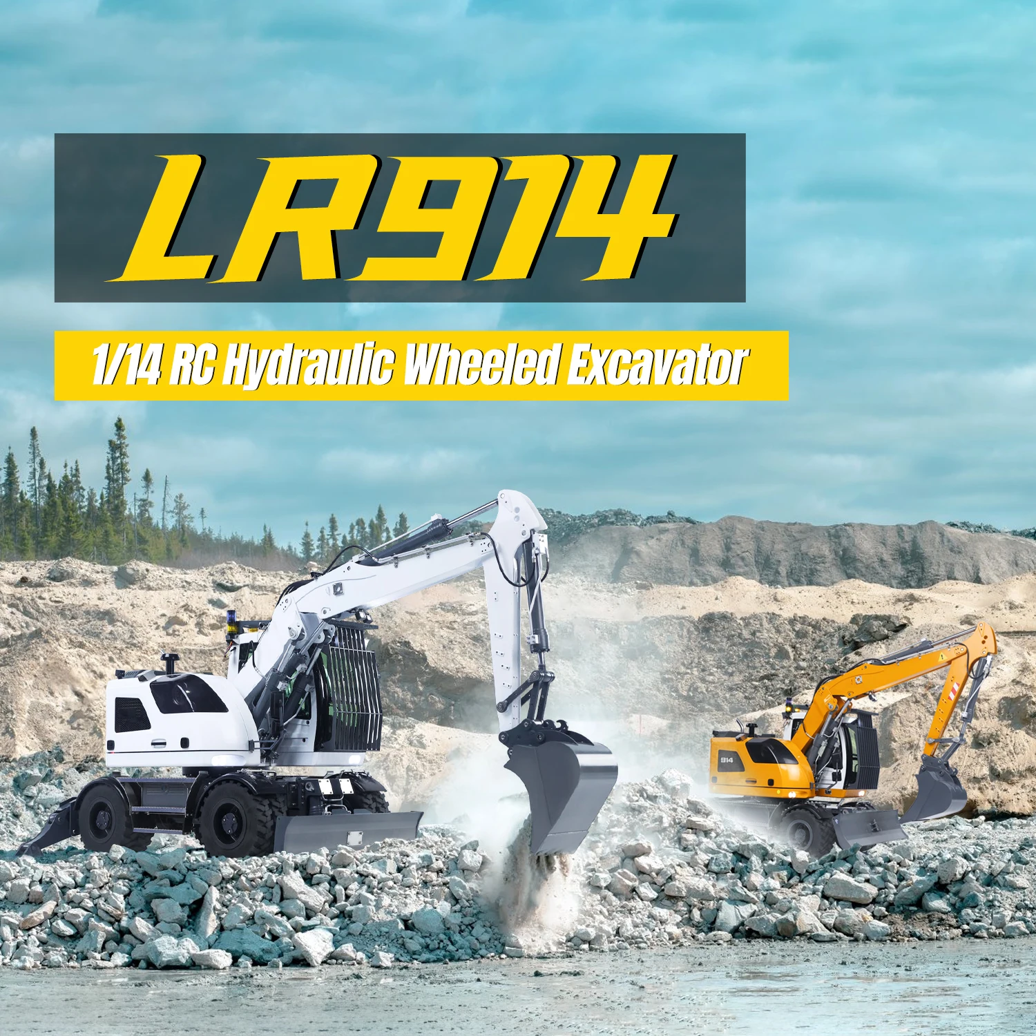 New 1/14 CUT 914 RC Hydraulic Excavator Wheeled Digger Remote Control Metal Machine 8CH Valves Construction Vehicle Truck Cars