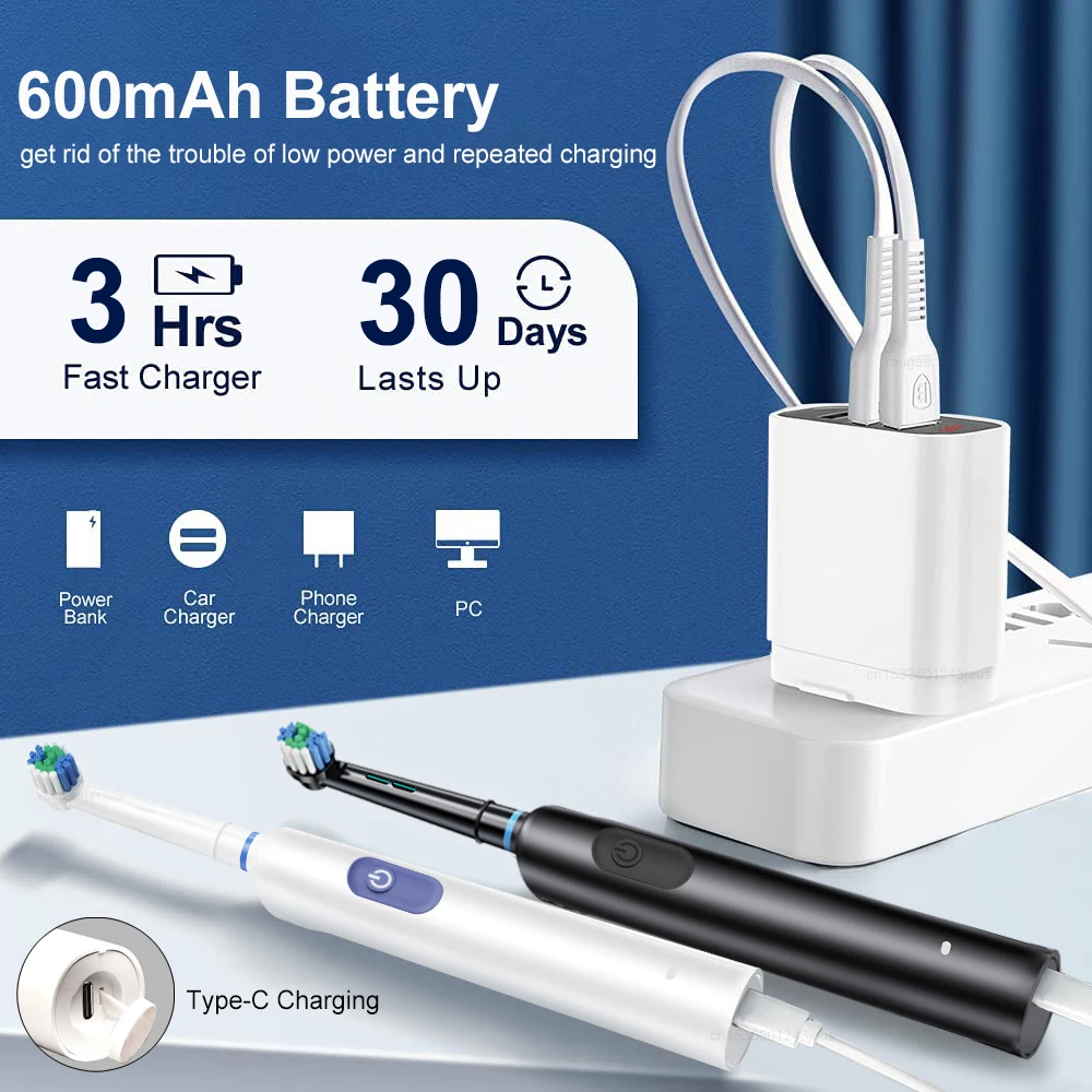 Electric Toothbrush Intelligent Rotating Toothbrush Fully Automatic Rechargeable Rotary Teethbrush With Replacement Brush Heads