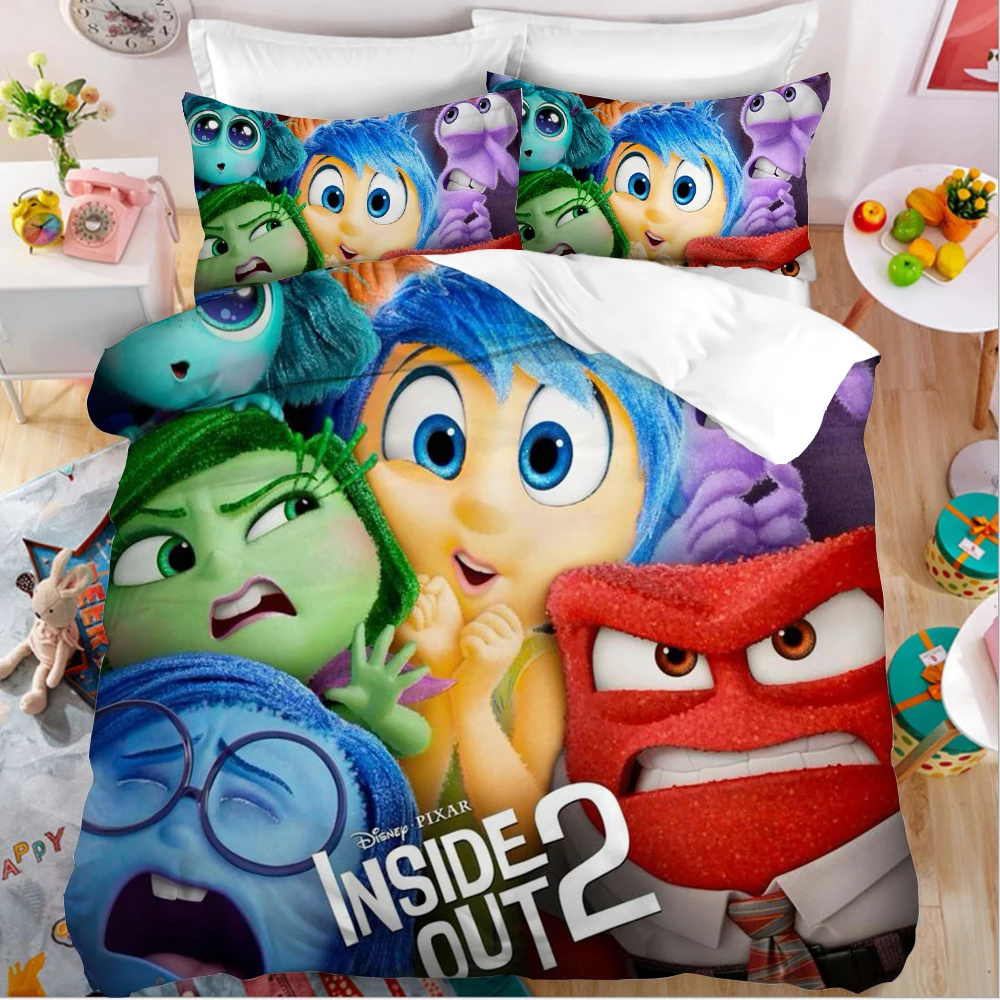 Inside Out 2 Zestaw pościeli Luksusowe Disney Anime Kawaii Sadness Anger Poszewka na kołdrę Poszewka na poduszkę King Size Poszewka na poduszkę