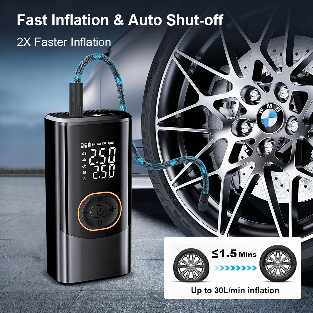 Car Tire Inflator Portable Air Compressor Cordless Air Inflator for Car Motorcycle Bike Football Mini Electric Inflation Pump