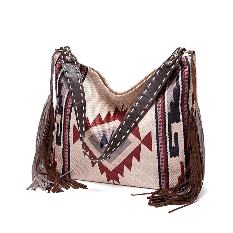 

European and American retro Bohemian hand-woven cotton and linen shoulder bag cross-border women's bag