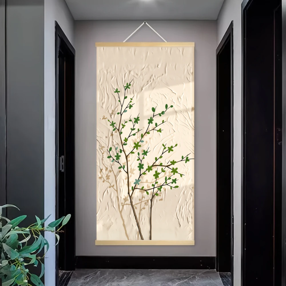 1 pieza de arte de pared en lienzo, diseño minimalista de hoja verde botánica, póster impreso en lienzo, decoración del hogar inspirada en la naturaleza en tonos claros