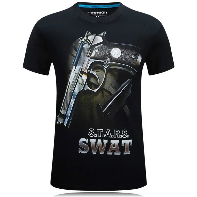 Männer der Sommer Persönlichkeit Kurzarm T-shirt Ak 47 Gun Printed Armee Fan Tough Guy Wind Geschwindigkeit Trockenen O Neck hemd Punk Große Top