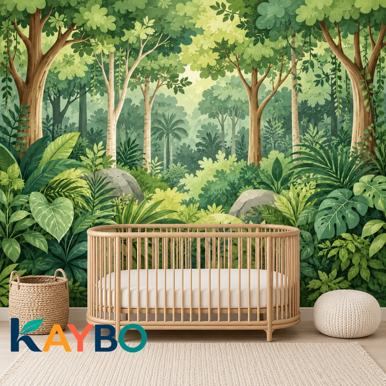 Jungle Wallpaper Mural Tropical Rainforest Painted Trees Botanical Leaves Wall Decor for Kids Bedroom Playroom Non Self Adhesive