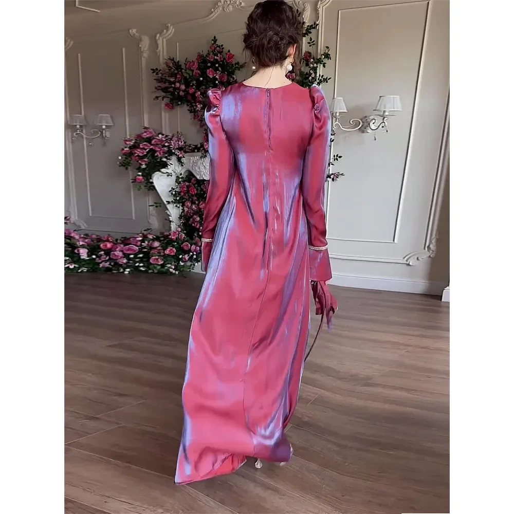 Vestido largo de satén a la moda para mujer, vestido largo elegante de manga larga y cintura alta, vestidos de dama de honor de noche para fiesta 2024