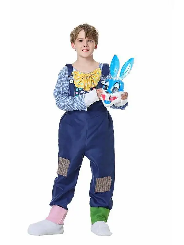 

Новый детский костюм кролика для Хэллоуина, винтажный пасхальный костюм для выступлений, комплект для мальчиков, комфортный и стильный.