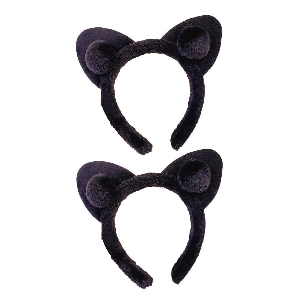 2Pcs Cat Ears Hairband Soft Round Edge Elastic Hoop for Sensitive Skin Face Washing Makeup Application Hairstyle Protection
