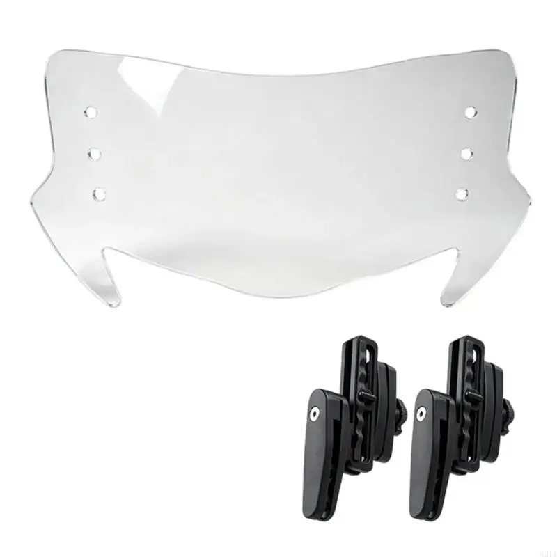   Adjustable Clamp-On Motorcycle Windshield Add-On, Acrylic Extension Deflector With Two Brackets for Wind Control