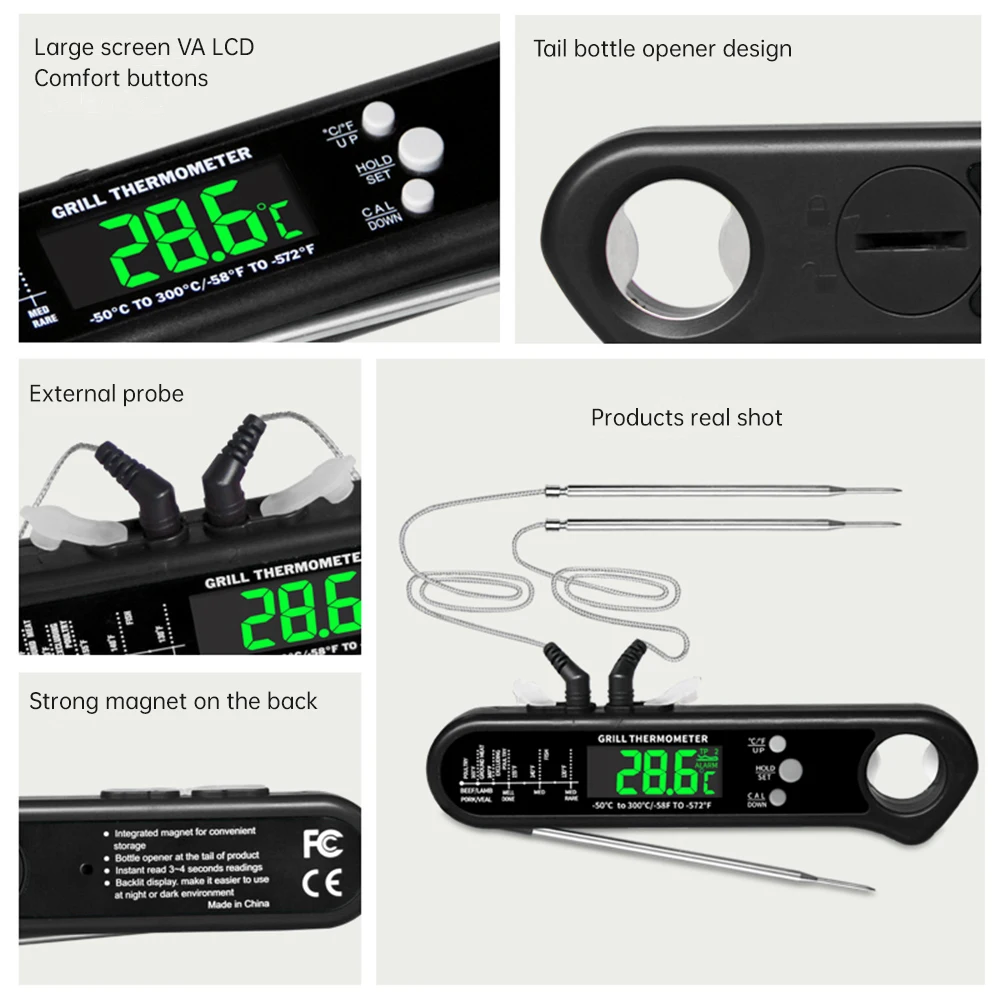 Oven Meat Safe Instant Read 2 in 1 Dual Probe Food Thermometer Digital with Alarm Function for Cooking BBQ Smoking Grilling